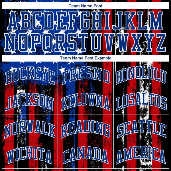 Custom Black Red Royal-White 3D Distressed American Flag Authentic Baseball Jersey - Image 4