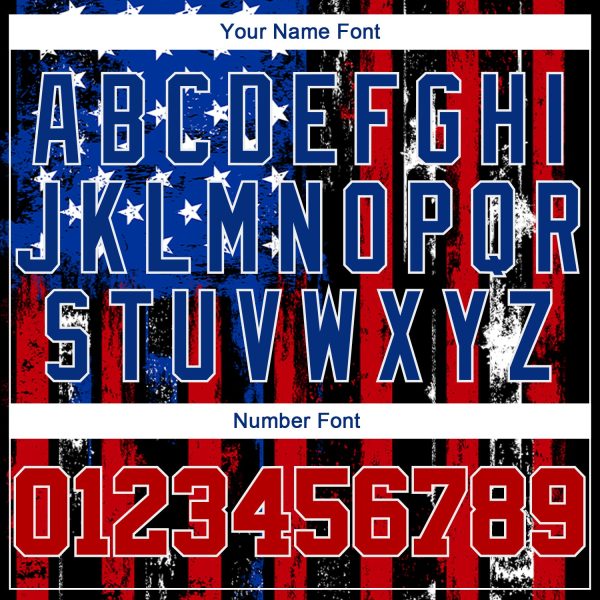 Custom Black Red Royal-White 3D Distressed American Flag Authentic Baseball Jersey - Image 5