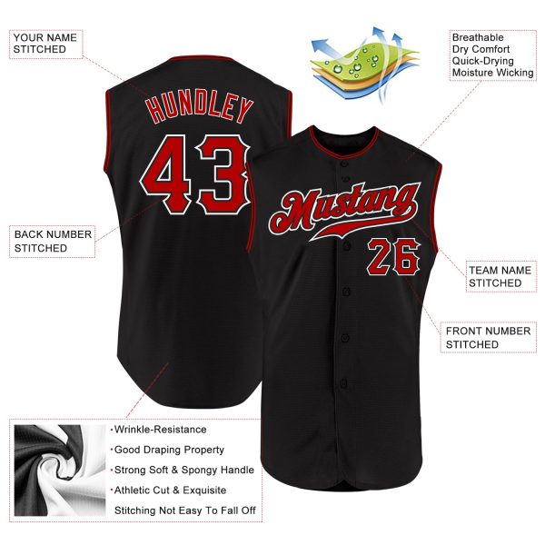 Custom Black Red-White Authentic Sleeveless Baseball Jersey - Image 2