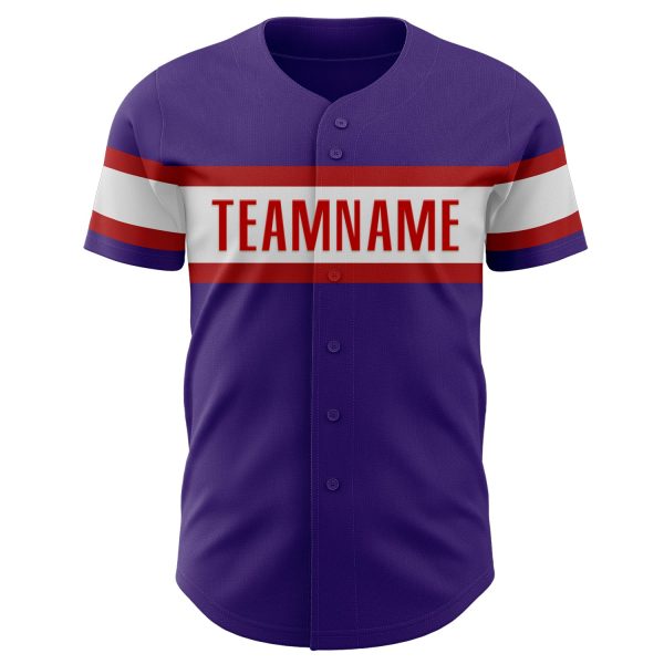 Custom Purple White-Red Authentic Baseball Jersey - Image 2