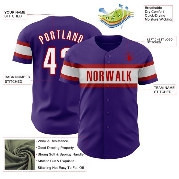 Custom Purple White-Red Authentic Baseball Jersey - Image 3