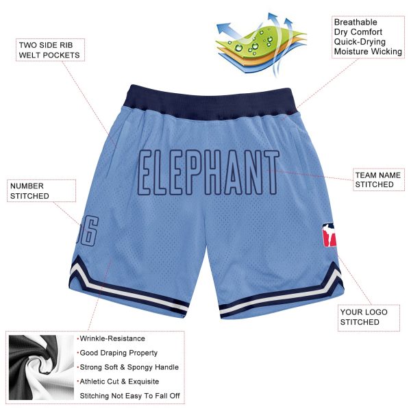 Custom Light Blue Light Blue-Navy Authentic Throwback Basketball Shorts - Image 2