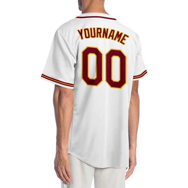 Custom White Crimson-Gold Authentic Baseball Jersey - Image 2